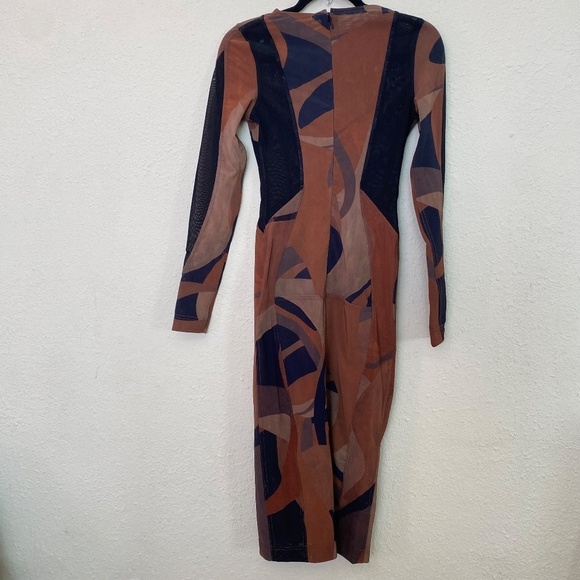 House of CB 'Cassidy' Brown Mesh‎ Printed Long Sleeve Midi Dress NWOT size S - Picture 8 of 13